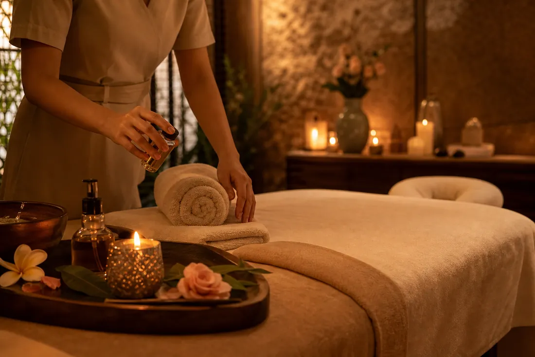 Rituel de massage relaxant avec huiles et serviettes chaudes au SPA Dakar